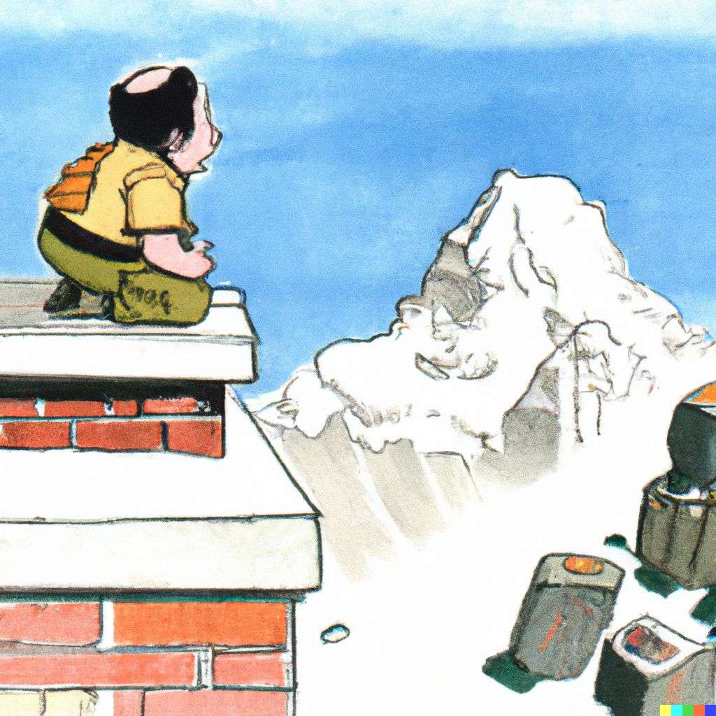 someone gazing at Mount Everest, cartoon by Osamu Tezuka